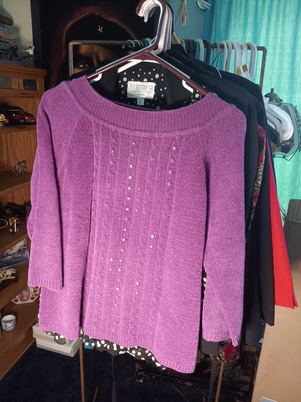 Karen Scott Purple Sequin-Accent Knit Sweater